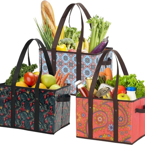 Reusable Grocery Bags Set Durable Heavy Duty Tote Bag Collapsible Grocery Shoppi - Picture 1 of 7